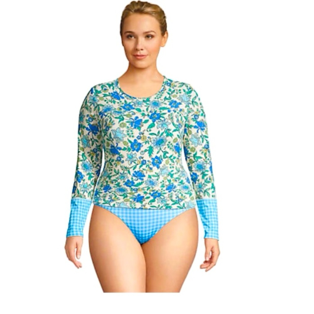 LANDSEND Wm PLUS Size LONG Torso UPF 50 Long Sleeve Relaxed Rash Guard Tee